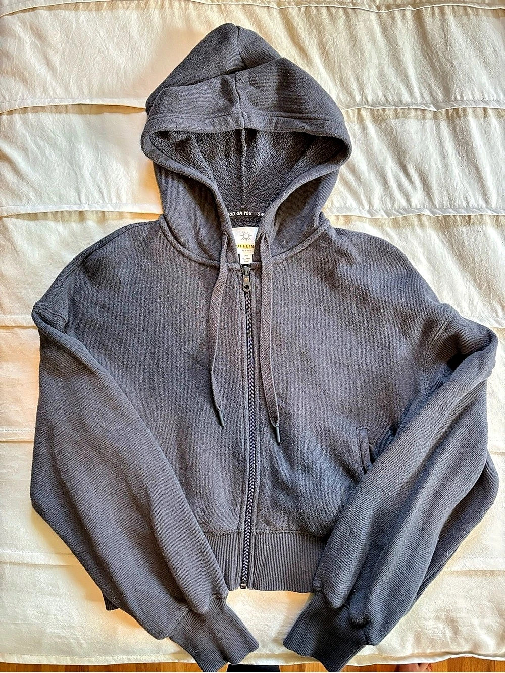 OFFLINE by Aerie Cropped Full Zip Sweatshirt Gray
